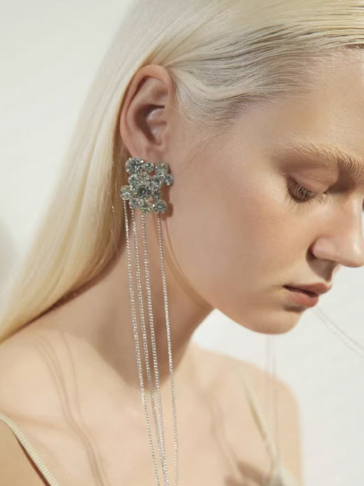 Crystal Bloom Long Chain Earrings