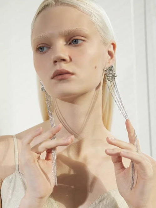 Crystal Bloom Long Chain Earrings
