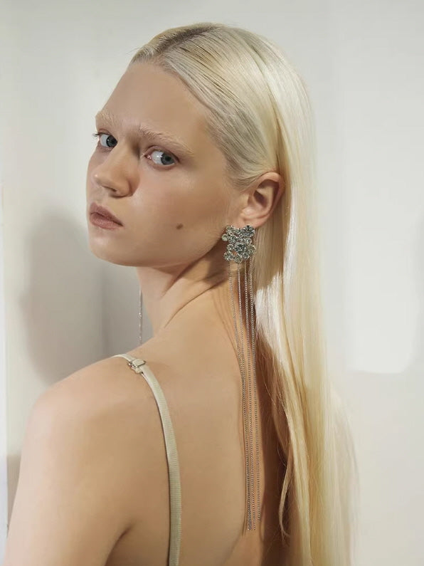 Crystal Bloom Long Chain Earrings