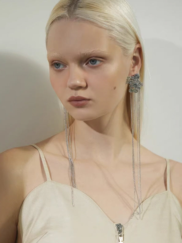 Crystal Bloom Long Chain Earrings