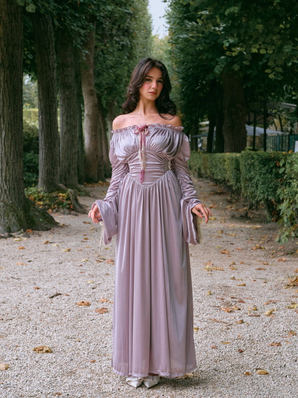 Lilac Enchantment Off-Shoulder Satin Dress