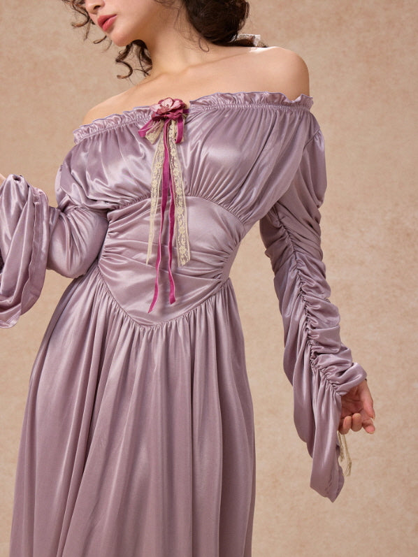Lilac Enchantment Off-Shoulder Satin Dress