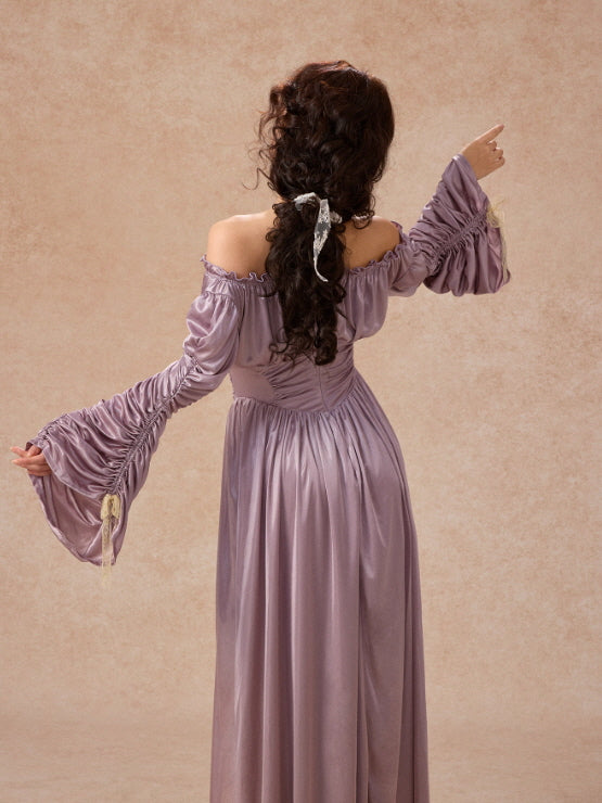 Lilac Enchantment Off-Shoulder Satin Dress