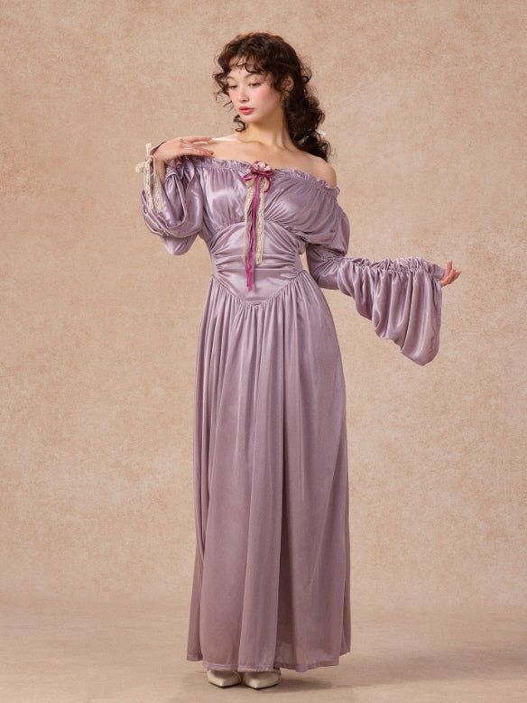 Lilac Enchantment Off-Shoulder Satin Dress