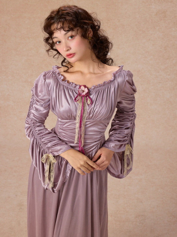 Lilac Enchantment Off-Shoulder Satin Dress