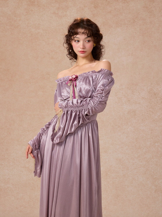 Lilac Enchantment Off-Shoulder Satin Dress