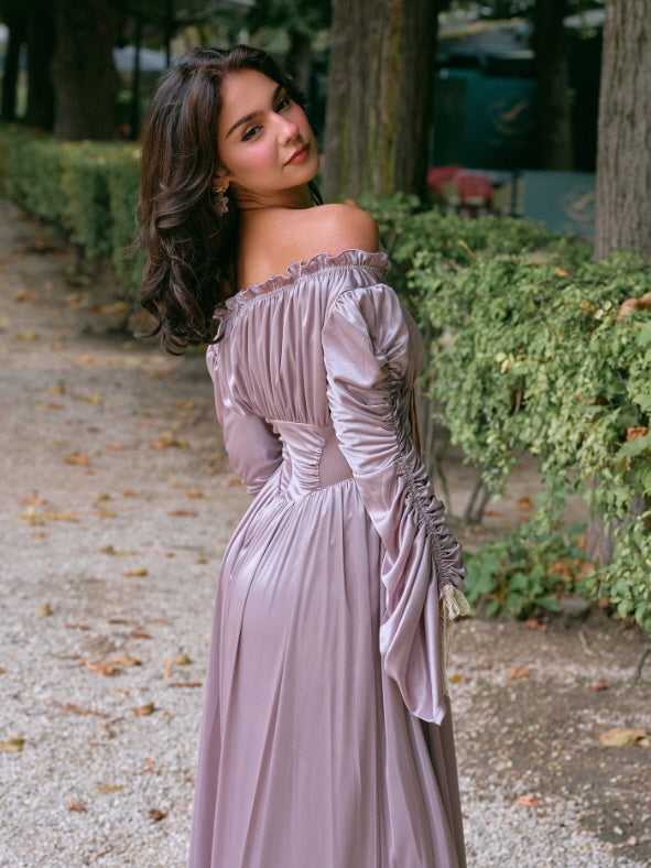 Lilac Enchantment Off-Shoulder Satin Dress