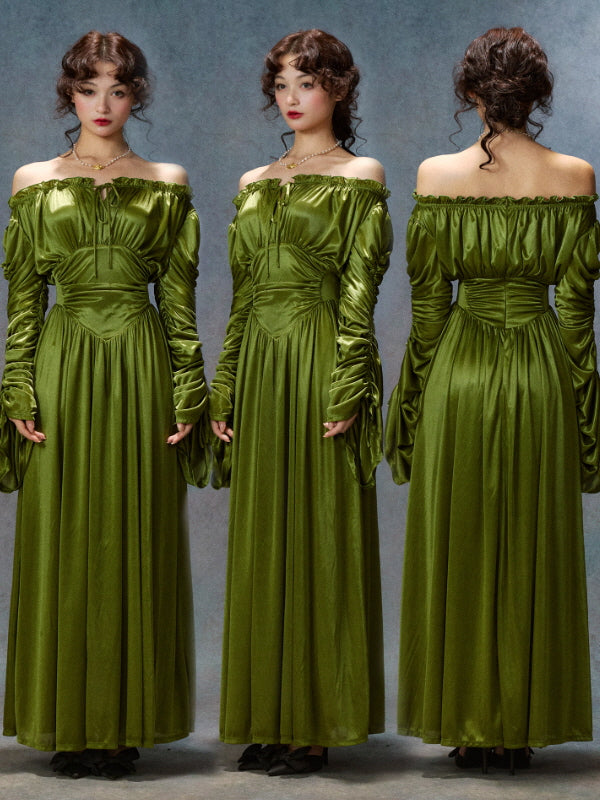 Enchanted Meadow Off-Shoulder Satin Dress