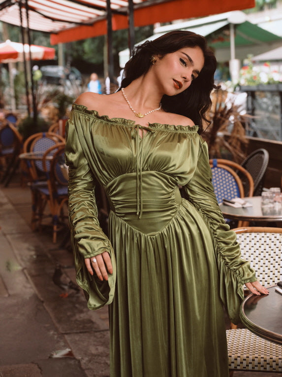 Enchanted Meadow Off-Shoulder Satin Dress
