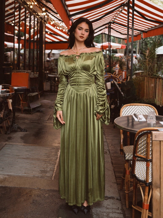Enchanted Meadow Off-Shoulder Satin Dress