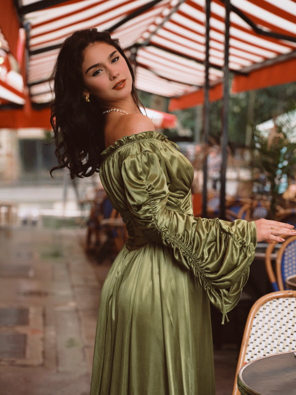 Enchanted Meadow Off-Shoulder Satin Dress