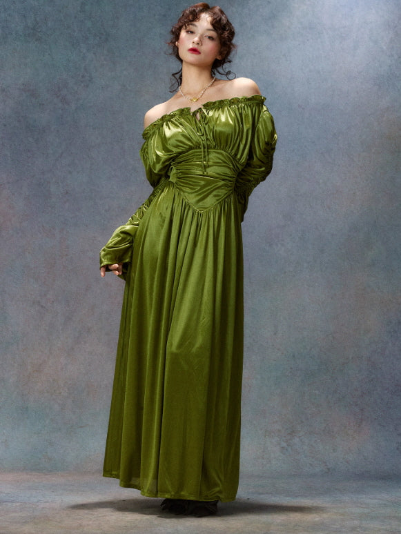 Enchanted Meadow Off-Shoulder Satin Dress