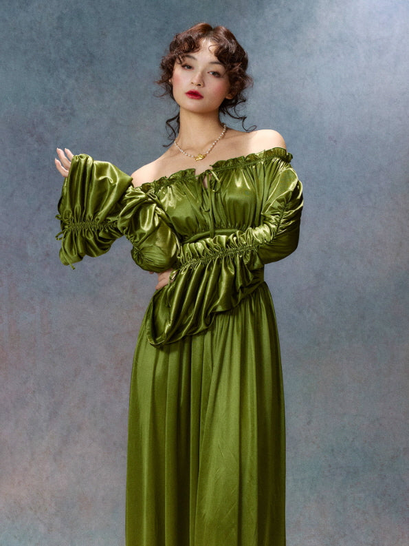 Enchanted Meadow Off-Shoulder Satin Dress