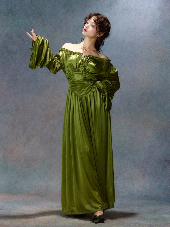 Enchanted Meadow Off-Shoulder Satin Dress