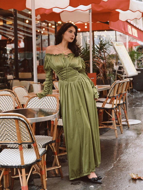 Enchanted Meadow Off-Shoulder Satin Dress