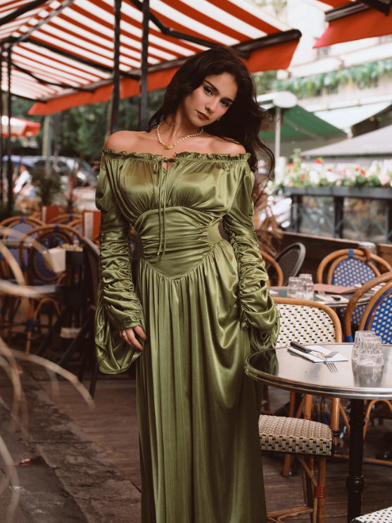 Enchanted Meadow Off-Shoulder Satin Dress