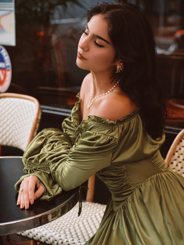 Enchanted Meadow Off-Shoulder Satin Dress