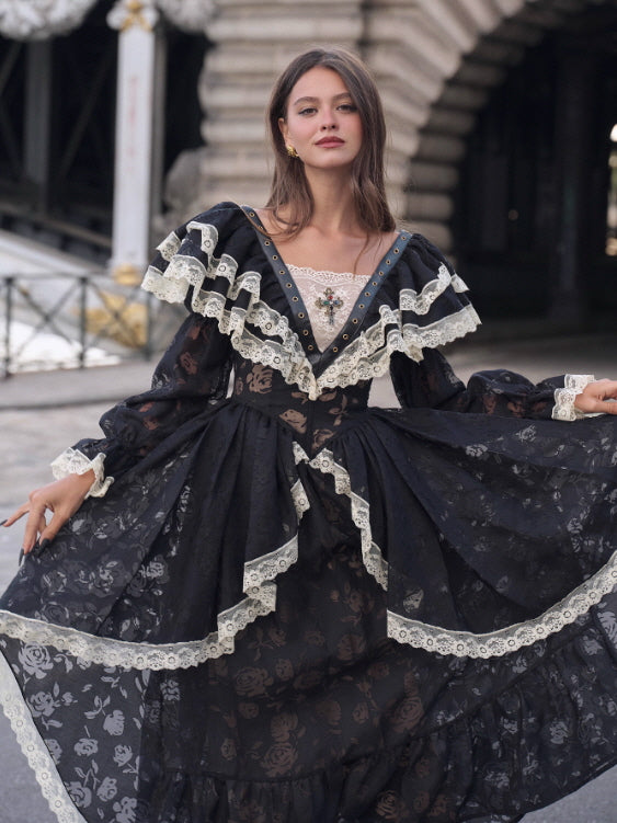 Midnight Rose Gothic Lace Dress