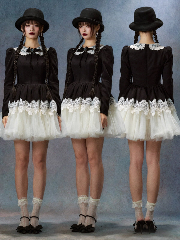 Victorian Noir Lace Doll Dress