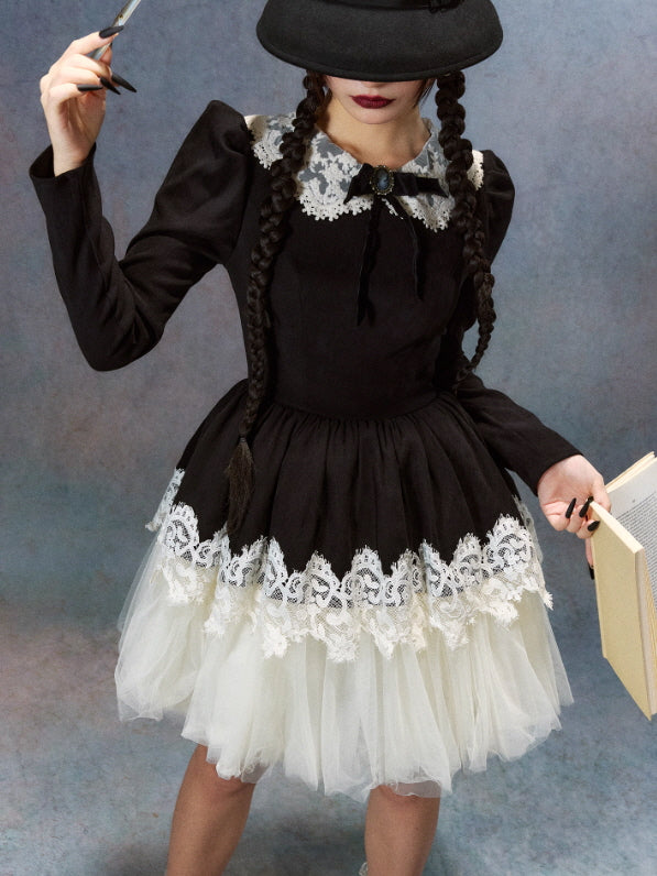 Victorian Noir Lace Doll Dress