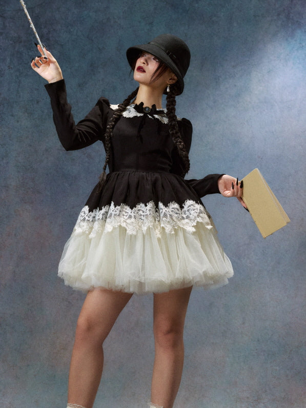 Victorian Noir Lace Doll Dress