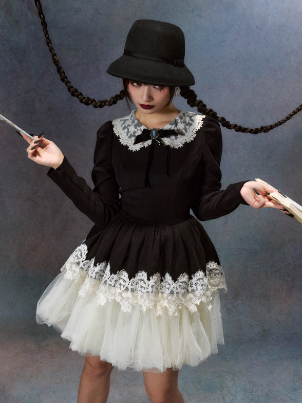 Victorian Noir Lace Doll Dress