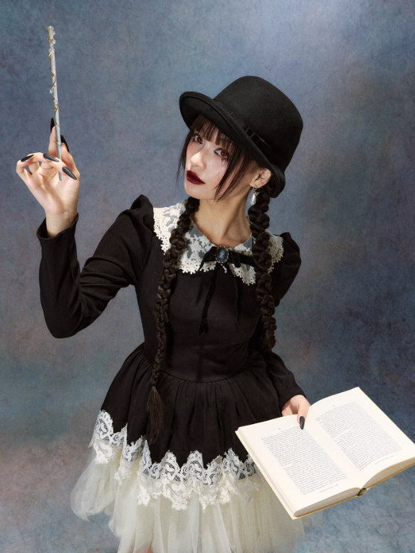 Victorian Noir Lace Doll Dress