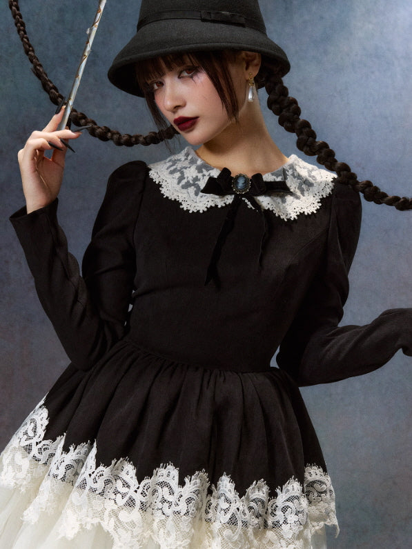 Victorian Noir Lace Doll Dress