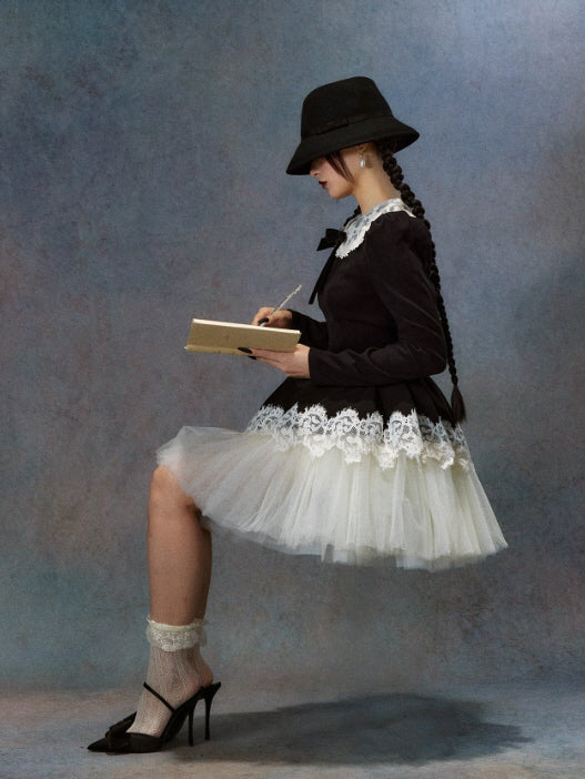 Victorian Noir Lace Doll Dress