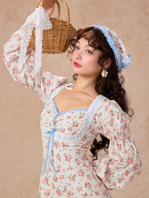 Blue Ribbon Vintage Floral Long Dress