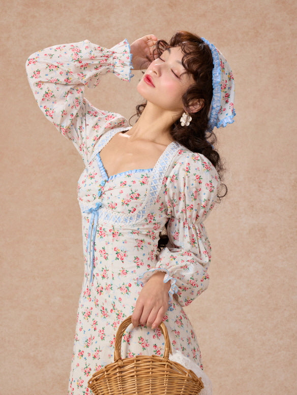 Blue Ribbon Vintage Floral Long Dress