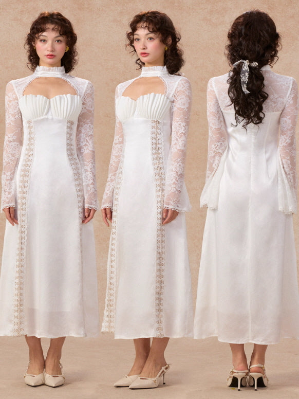 White Swan Lace Chiffon Dress