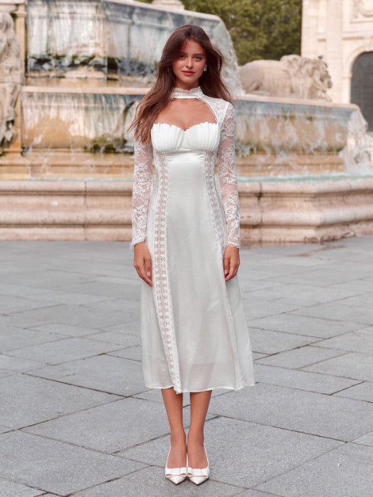 White Swan Lace Chiffon Dress