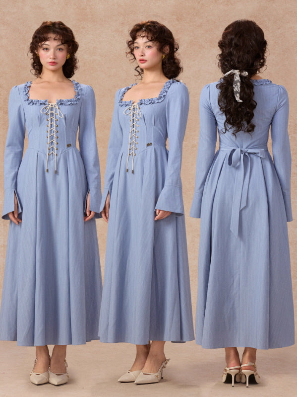 Blue Lace Corset Ruffle Dress