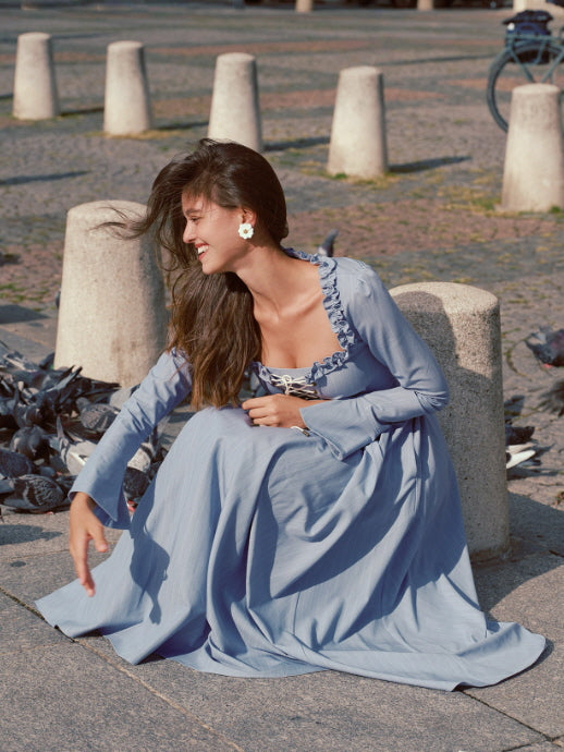 Blue Lace Corset Ruffle Dress