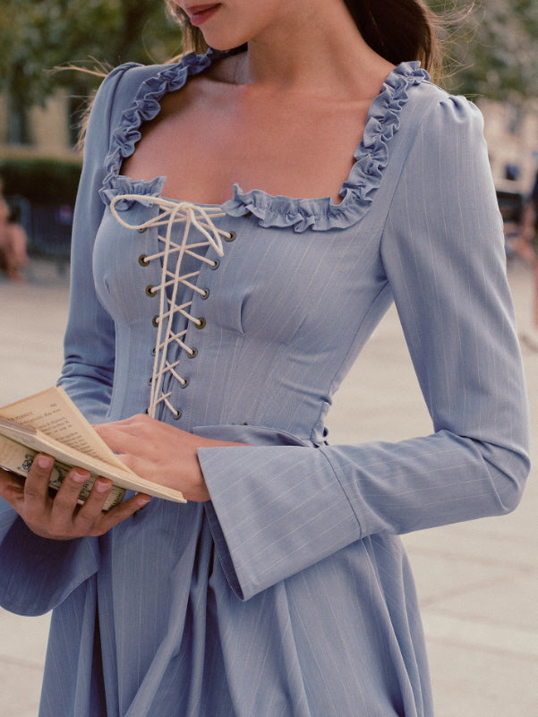 Blue Lace Corset Ruffle Dress