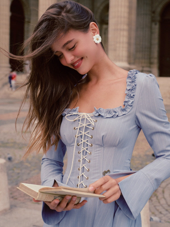 Blue Lace Corset Ruffle Dress