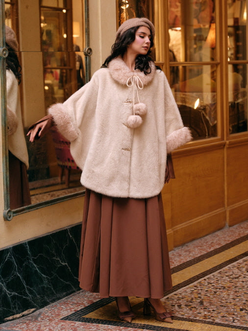 Whisper Fur Trim Cape Coat