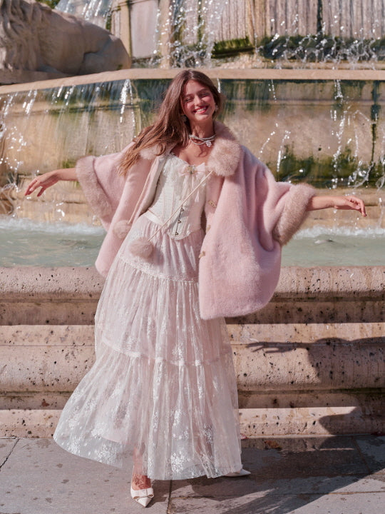 Whisper Fur Trim Cape Coat