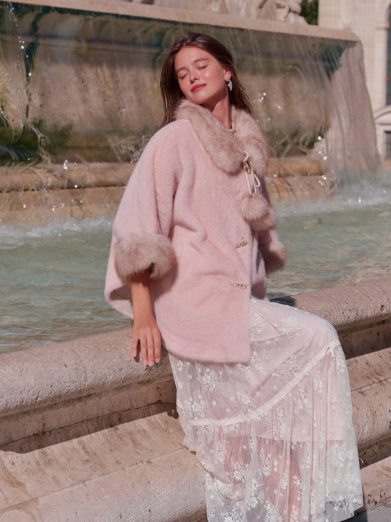 Whisper Fur Trim Cape Coat