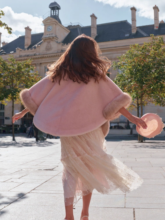 Whisper Fur Trim Cape Coat