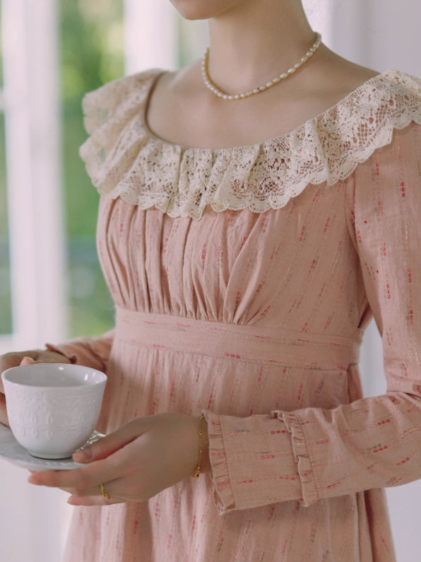 Blush Lace Collar Vintage Dress Elegant Cottagecore | Romantic Fairytale Blush Lace Collar Vintage Dress Elegant Cottagecore | Romantic Fairytale