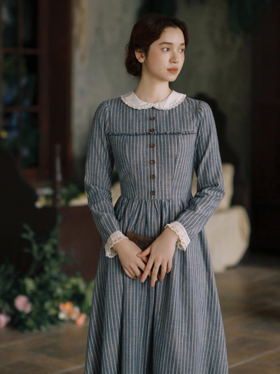 Blue Stripe Linen Vintage Story Dress