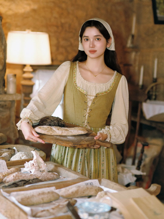 Olive Garden Lace-Up Cottage Dress