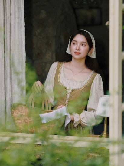 Olive Garden Lace-Up Cottage Dress