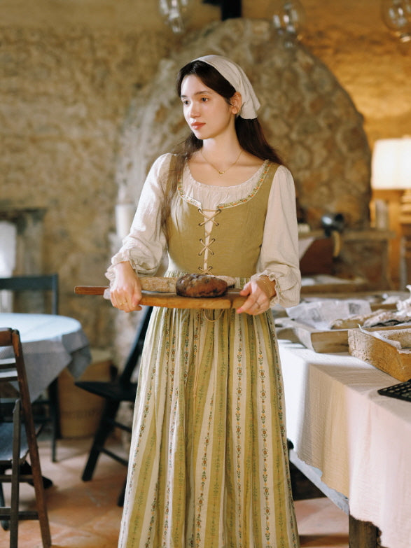 Olive Garden Lace-Up Cottage Dress