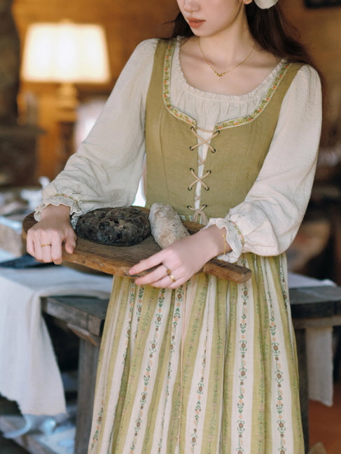 Olive Garden Lace-Up Cottage Dress