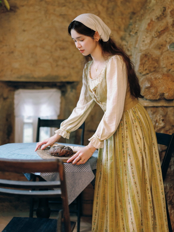 Olive Garden Lace-Up Cottage Dress