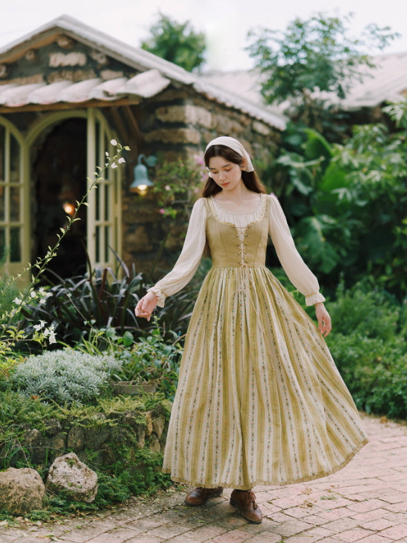 Olive Garden Lace-Up Cottage Dress