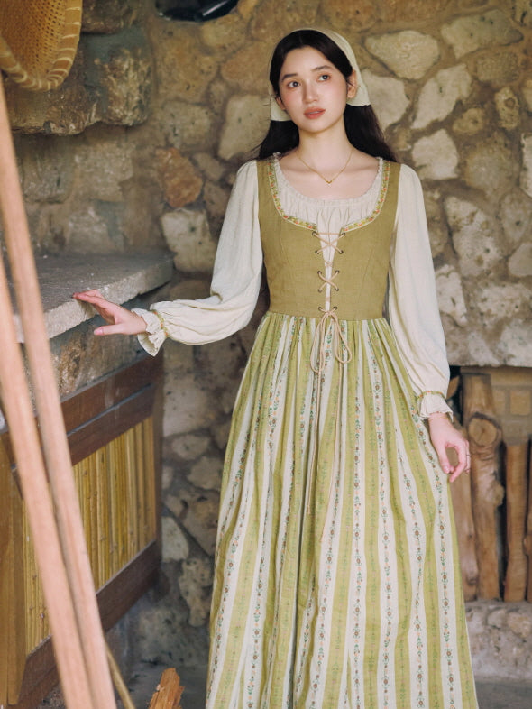 Olive Garden Lace-Up Cottage Dress